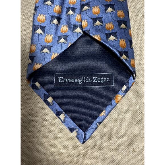 Vintage Ermenegildo Zegna Men Ermenegildo Zegna Tie Mens Blue Silk Floral Pattern Made in Italy Necktie Suit